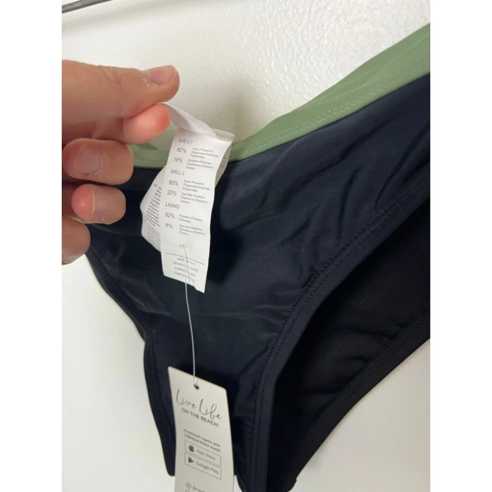 NWT Cupshe Bikini Bottom Black Olive Green Low Rise Swimwear CAA12B4B078RA Small
